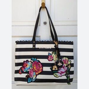 Betsey Johnson Striped Tote with Floral Embroidery